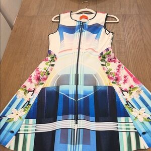 Flattering Clover Canyon Dress Blue, Black, and White